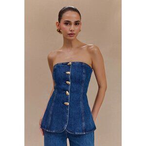 MESHKI Lennox Long Line Denim Strapless top Size Medium NEW NWT
